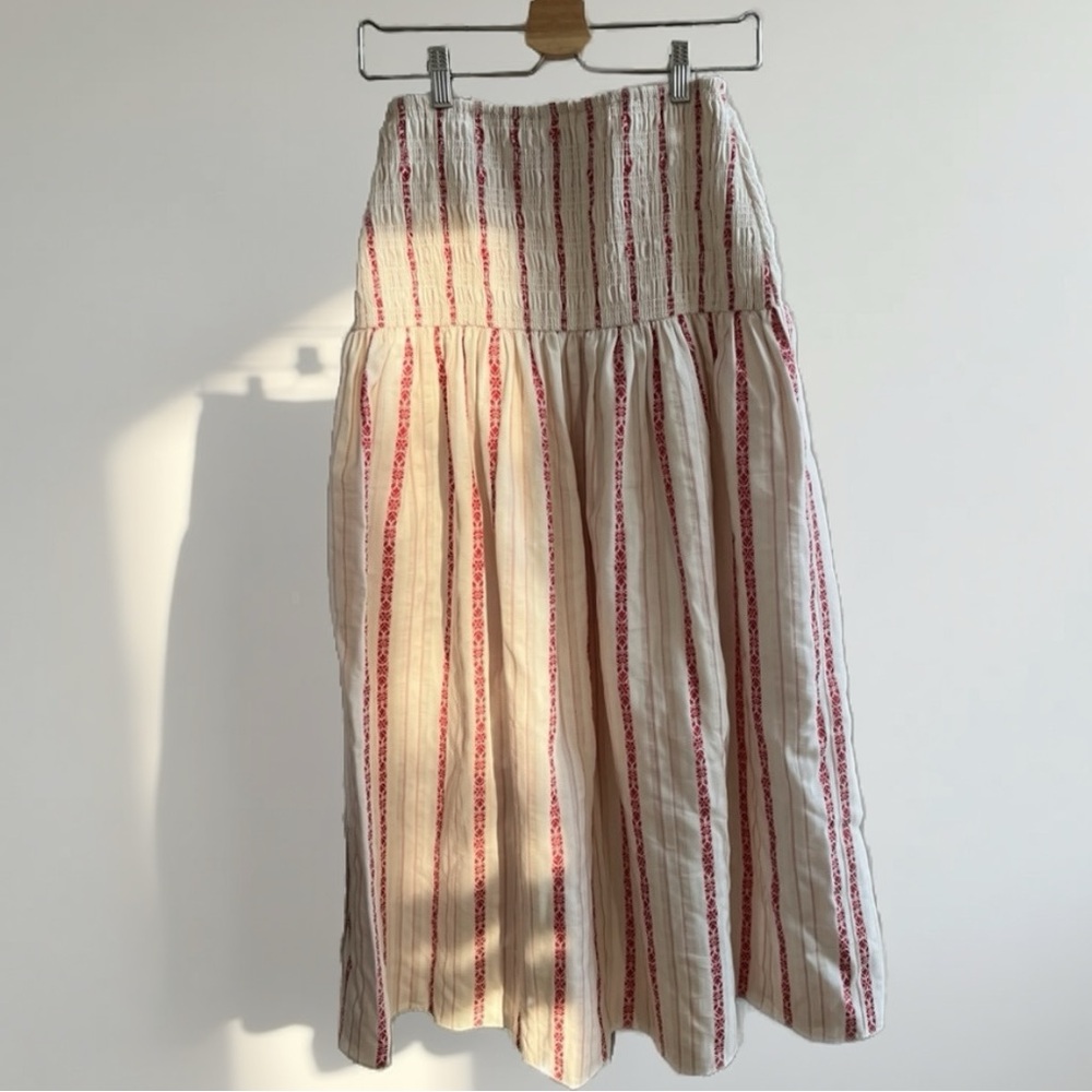 SAYLOR Red and Ivory Smocked Waist 2-Piece Midi Dress - Picture 6 of 9